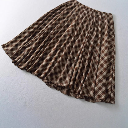 High waisted plaid zipper mid length skirt versatile A-line skirt
