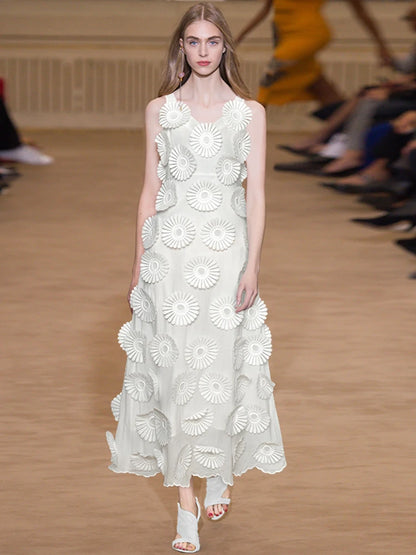 Backless Slip Dress Three-dimensional Flower