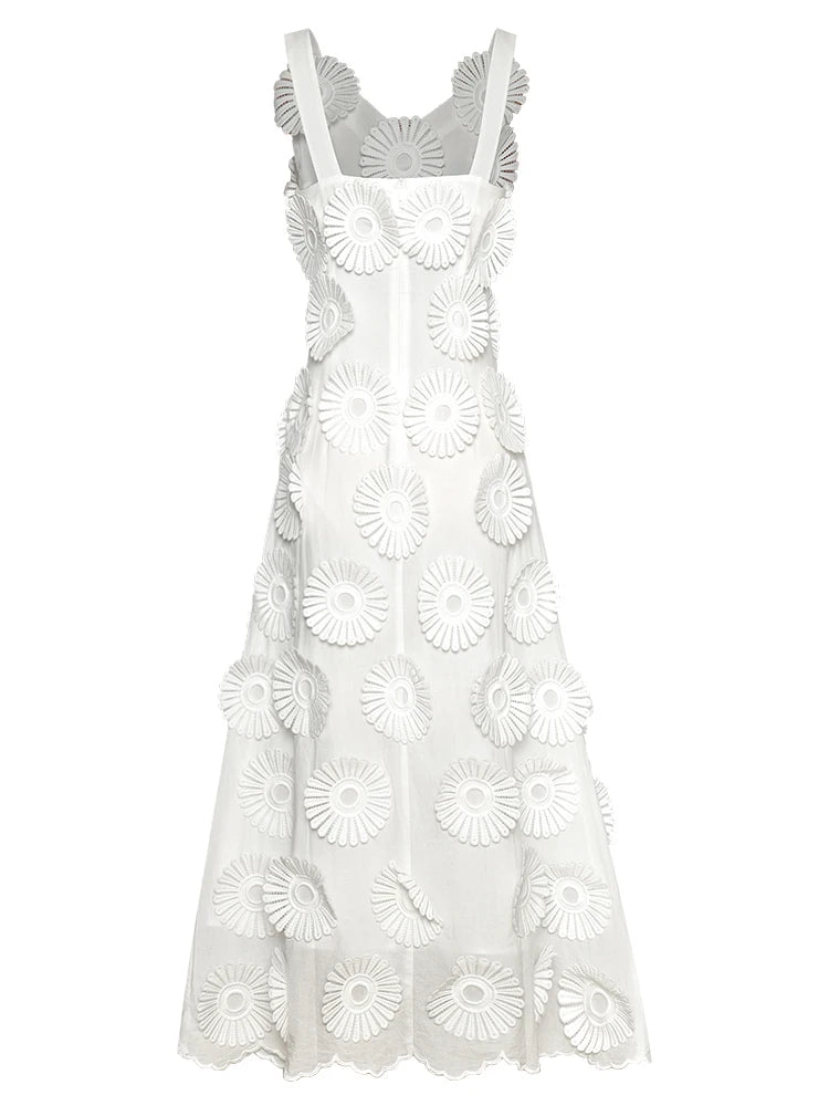 Backless Slip Dress Three-dimensional Flower