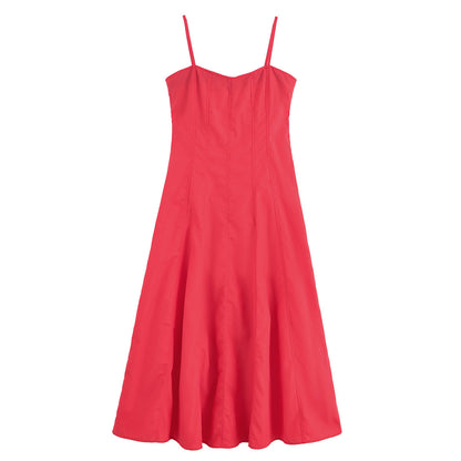 Solid color medium long backless camisole dress for women