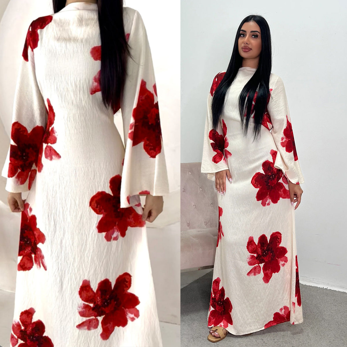 Pure Beauty Print Dress Waist-Cinched Ankle-Length Printed Long Dress Series