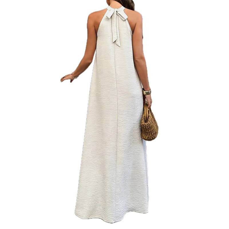Style Ice Silk Wrinkle Loose Oversized Sleeveless Solid Color Maxi Flowy Vacation Dress for Women