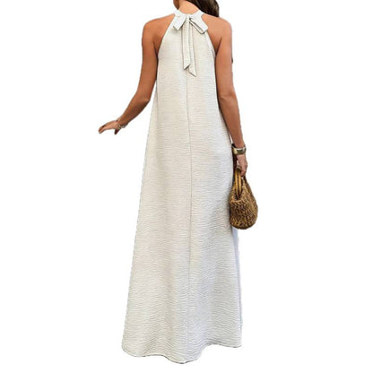 Style Ice Silk Wrinkle Loose Oversized Sleeveless Solid Color Maxi Flowy Vacation Dress for Women