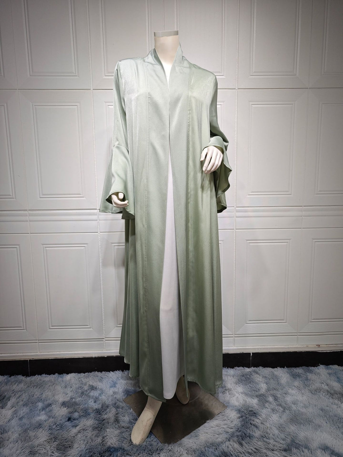 Modest Dress with Ruffle Sleeve Solid Color Shawl Outerwear Elegant Dress