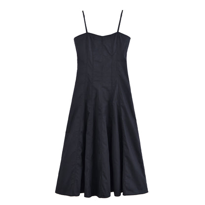 Solid color medium long backless camisole dress for women