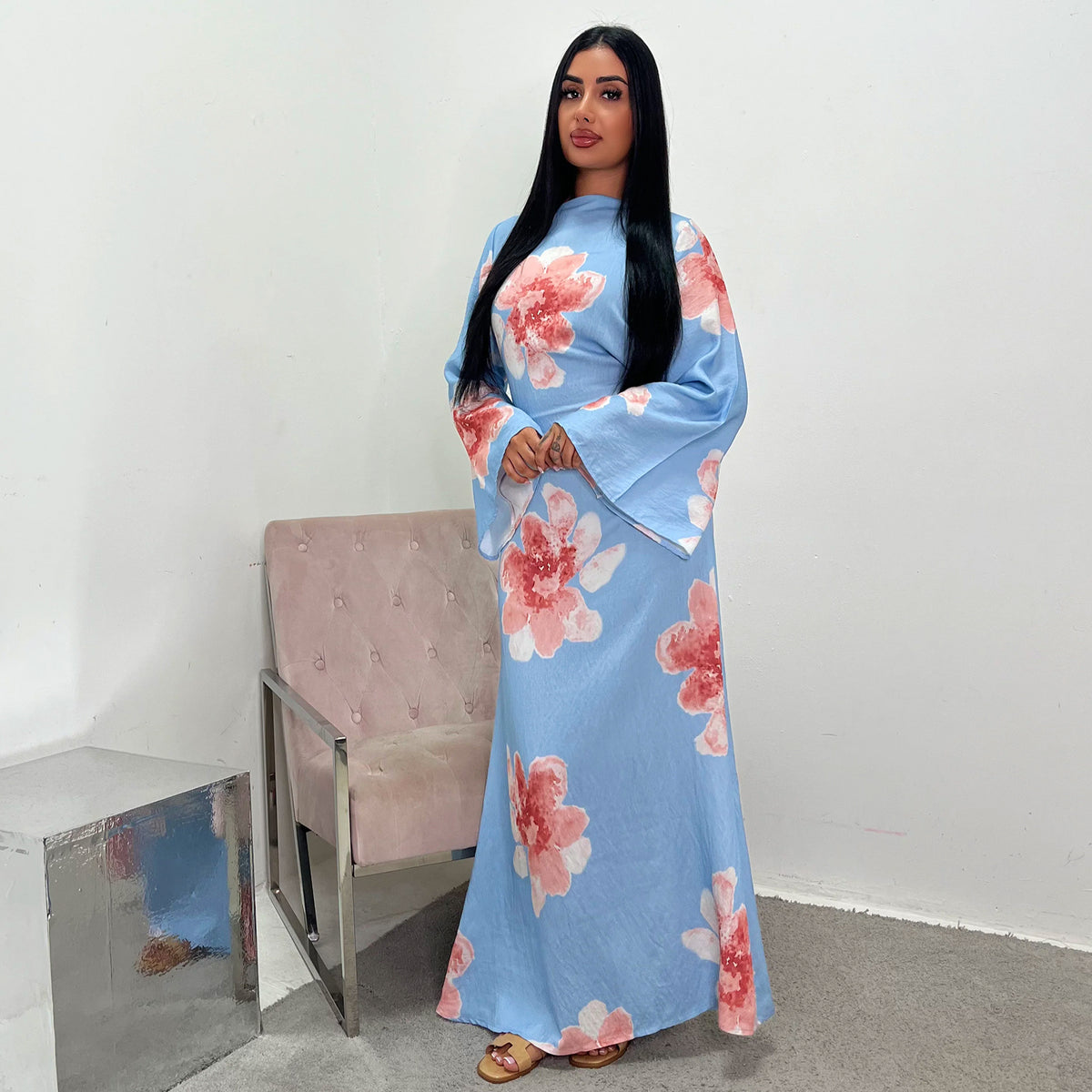 Pure Beauty Print Dress Waist-Cinched Ankle-Length Printed Long Dress Series