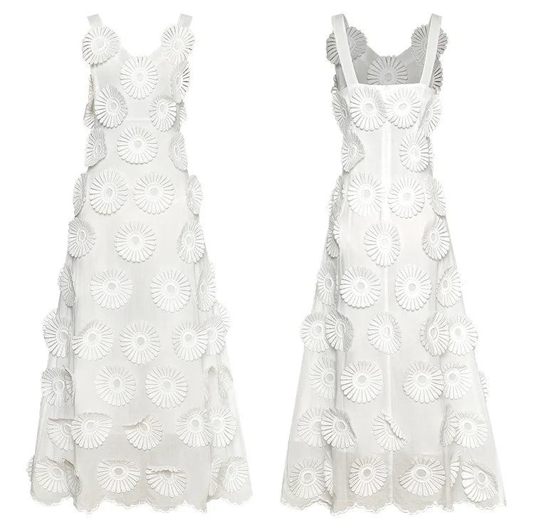 Backless Slip Dress Three-dimensional Flower