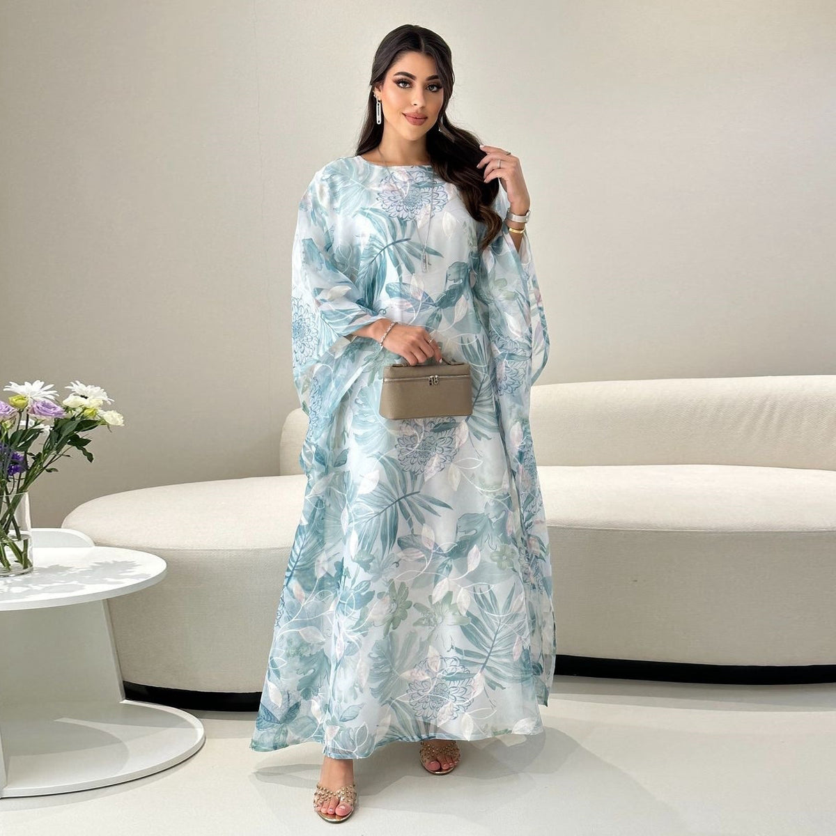 elegant printed dress robe pullover women's clothing