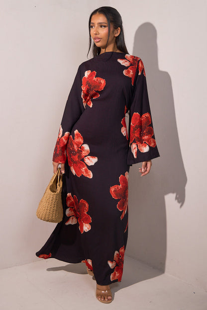 Pure Beauty Print Dress Waist-Cinched Ankle-Length Printed Long Dress Series