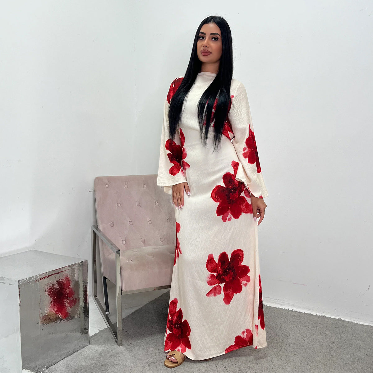 Pure Beauty Print Dress Waist-Cinched Ankle-Length Printed Long Dress Series