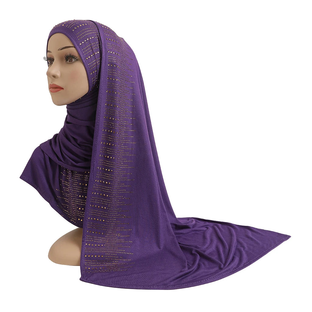 H204 High Quality Soft Cotton Jersey Scarf with Stones Modal Headscarf Women's Hijab Islamic Female Shawl Lady Bonnet Headwrap
