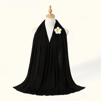 Hot on Ins Jersey Modal Scarf Hijab for Woman Muslim Solid Color Long Shawls and Flower pins group Islam Soft Mujer Headwraps