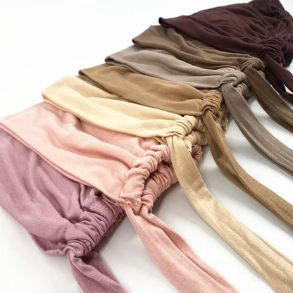 82 Colors Tie Back Undercaps Fashion Women Inner Hijab Muslim Cap Plain Cotton Spandex Jersey Underscarf for Daily Wear Ramadan