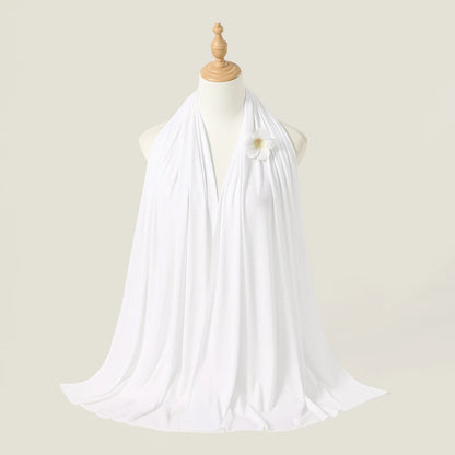 Hot on Ins Jersey Modal Scarf Hijab for Woman Muslim Solid Color Long Shawls and Flower pins group Islam Soft Mujer Headwraps