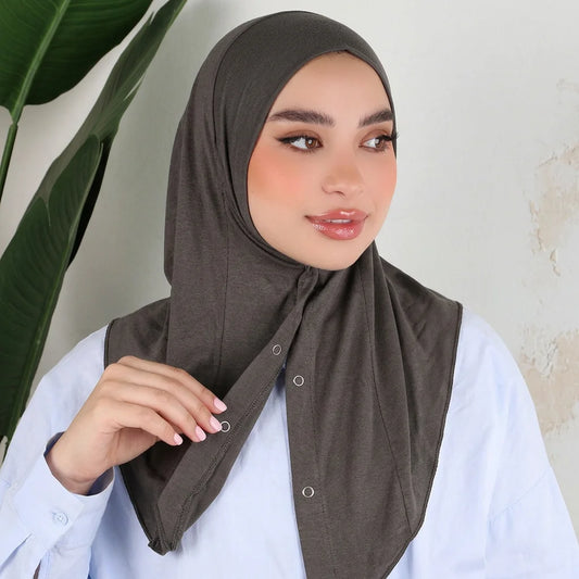 New Cotton Jersey Hijab With Button Muslim Instant Sport Hijab Fashion Islamic Headscarf Head Wraps RamadanTurban 130*167cm