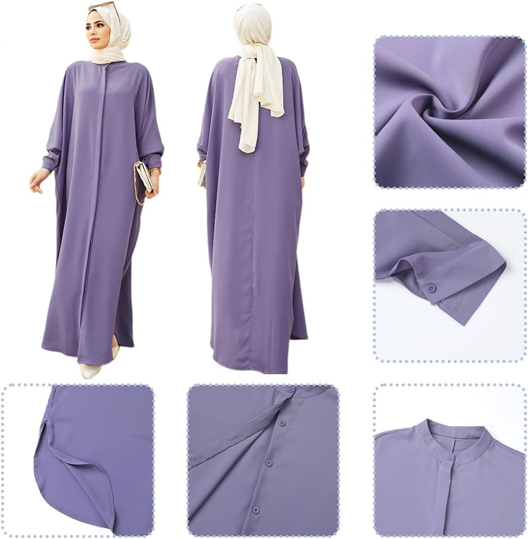 Womens Muslim Dress Ramadan Abaya Batwing Sleeve Henley Shirt Prayer Dress Kaftan Dubai Islamic Loose Maxi Dress