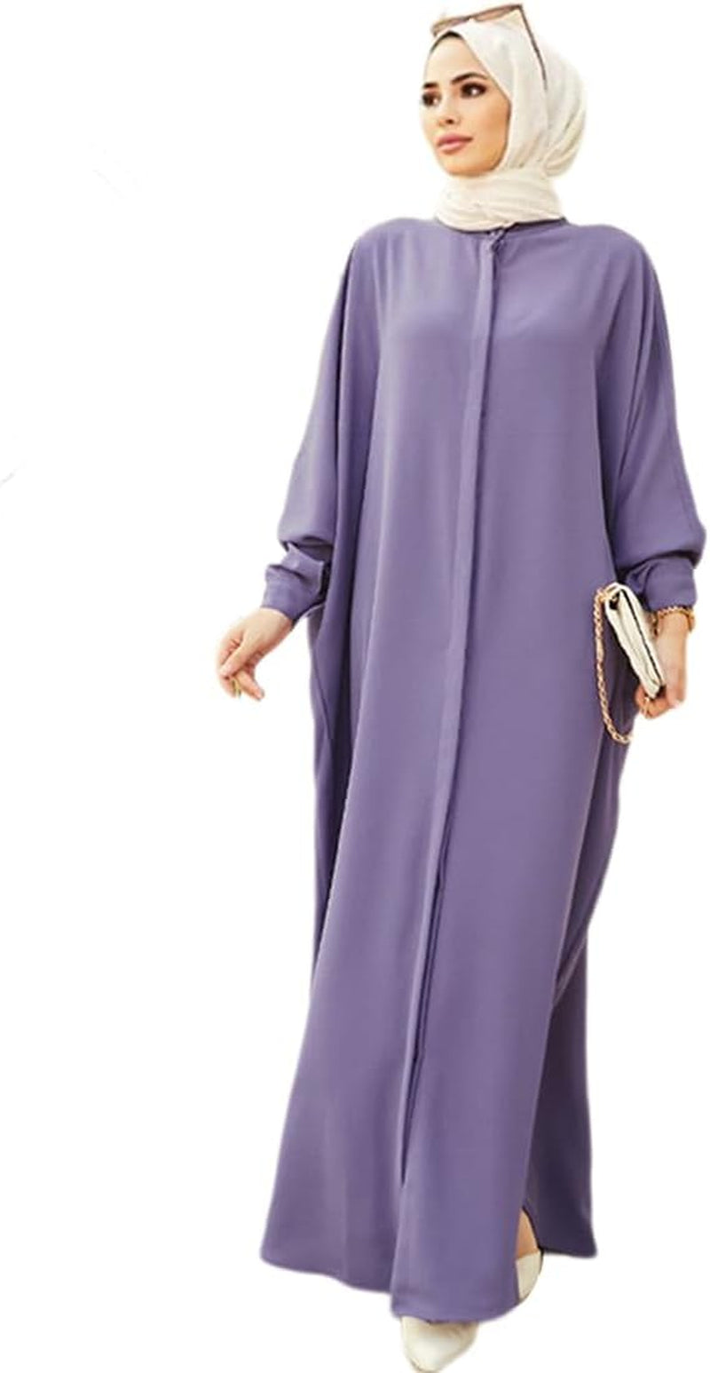 Womens Muslim Dress Ramadan Abaya Batwing Sleeve Henley Shirt Prayer Dress Kaftan Dubai Islamic Loose Maxi Dress